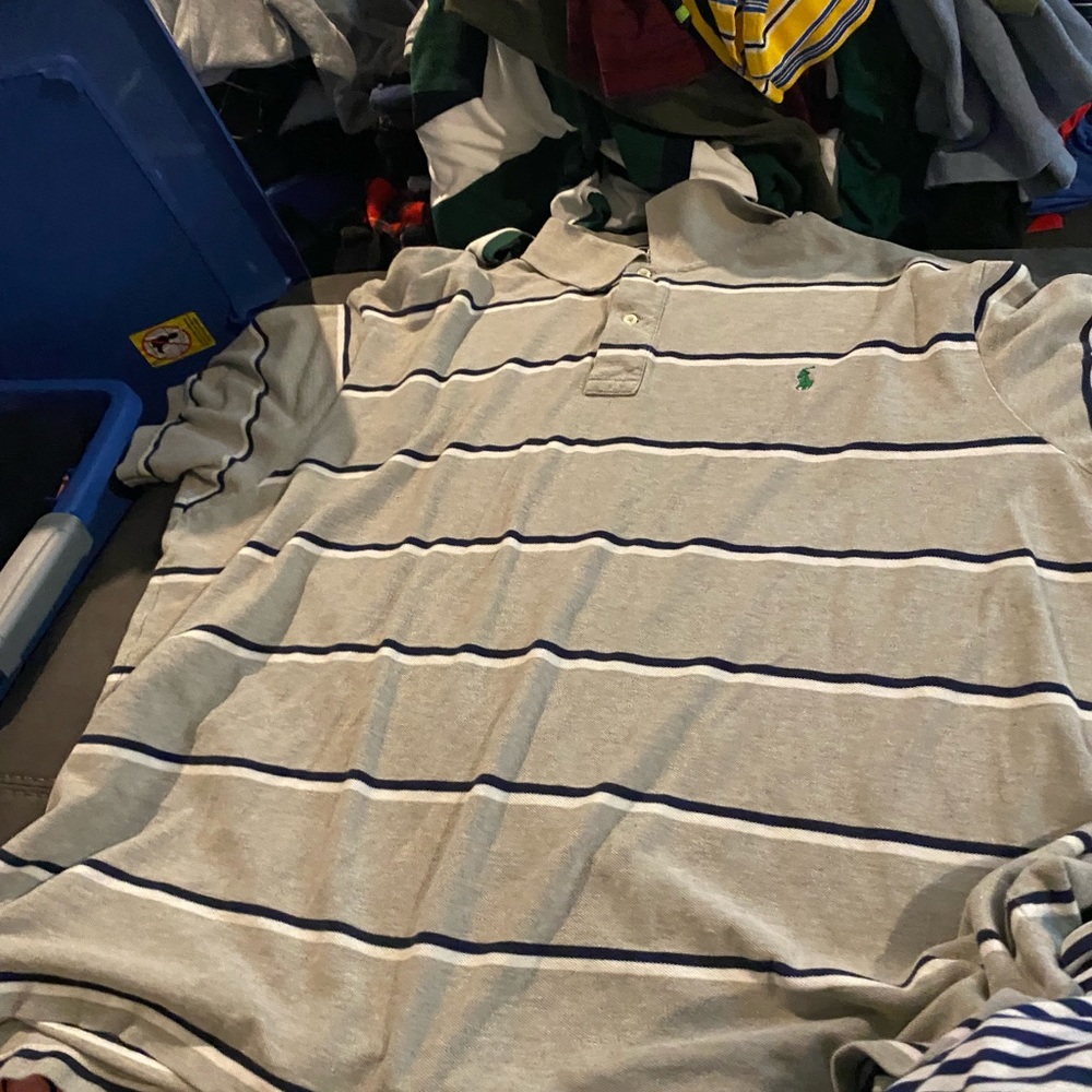 Used 3xb grey , white, blue polo Ralph Lauren SS . Green polo horse.